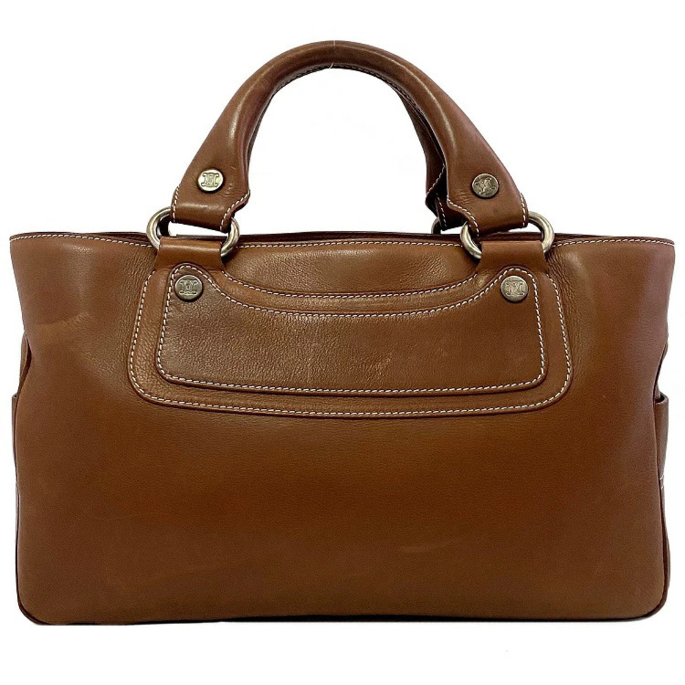 Celine Boogie Bag Brown Leather Tote Solid Logo Exterior Pocket
